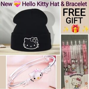 Hello Kitty Beanie Hat & Bracelet with Free Gifts 🎁 6 Gel Pens & 1pk Memo Pads